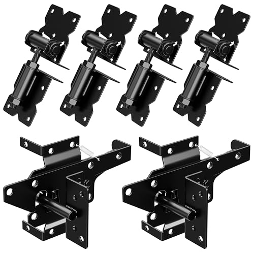 Heavy Duty Self-Closing Gate Hinge and Self-Locking Latch Hardware Kit | Stainless Steel Automatic Gate Hardware Kit for Wooden/Vinyl/PVC Fence Gate with Screws and Adjuster Tool, 2 Pack