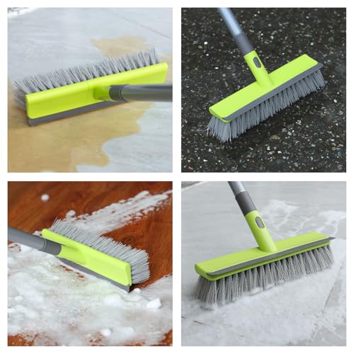 Floor Scrub Brush with 57" Long Handle, 2 in 1 Scrape and Deck Brush Floor Scrubber for Cleaning Smooth Concrete, Carpet, Patio, Kitchen Wall and Tile