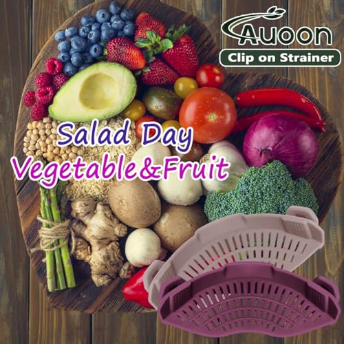AUOON Pasta Strainer Clip on Silicone, Standard 8.86 x 3.55 in, Almond Rose | BPA-free, Fits All Pots Pans Bowls, Dishwasher Safe, for Meat Noodles Vegetable Fruits, Space-saving Kitchen Gadget - color: Almond Rose, size: Standard 8.86 x 3.55 in