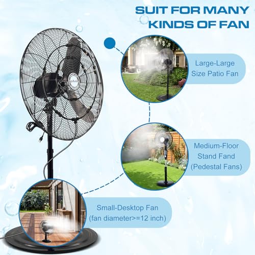 Outdoor Fan Misting System Kit 26.4FT with 8 Nozzles, Water Fan Misters for Cooling Outdoors, Water Sprayer for Backyard Portable Cooling Mist System for Outside Patio Garden Pool BBQ Greenhouse