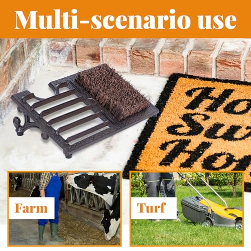 Cast Iron Boot Scraper Brush, Heavy Duty Outdoor Boot Scrubber | Angled bristle boot brush for porch, patio, garden, garage, entryway, or mudroom use