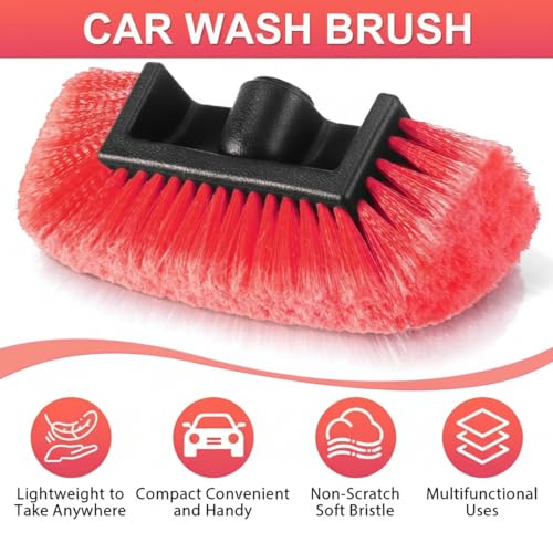 Vesici 4 Pcs Car Wash Brush Head with Soft Detailing Bristle Flow Thru Car Cleaning Brush Exterior Cars Wash Equipment for Auto Truck RV Boat Camper Washing, 10 Inch (Red) - color: Red