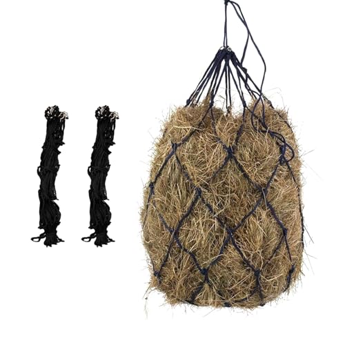 2 PCS Feed Hay Net, Hay Bag 40" Length and 4" Larger Holes with Metal Rings for Horses, Goat, Barn Supplies, Trailer & Stalls, Simulates Grazing, Reduce Waste