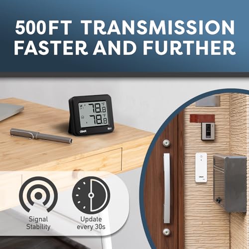 Indoor Outdoor Thermometer Wireless 500 FT Outdoor Thermometer with Sensor | Battery Powered Remote Thermometer, Portable Digital Thermometer Gauge, Inside Outside Thermometers for House Home Room Patio - color: Black-Small