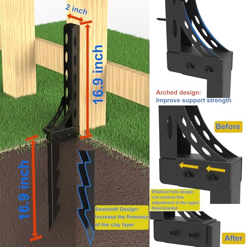 Eurydice Adjustable Heavy Duty Fence Post Repair Kit for 4x4 & 6x6 Posts | Quick fix broken & leaning fence post repair kit with thickened steel post base, anchor, fence repair stakes & post support