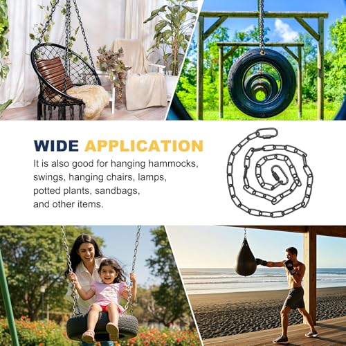 PATIKIL Gate Chain Lock, 34 in x 3mm Dia Alloy Steel Hanging Chain Lock with 2 Clasps for Stall Barn Fence Gate Hammock Swing Punching Sandbag Yoga Gym, Black