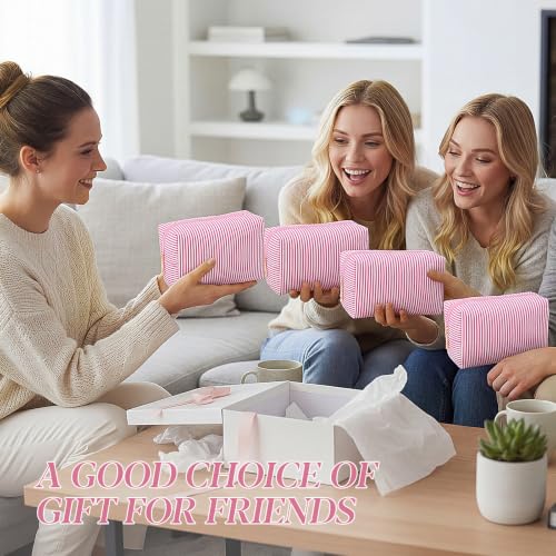 Sanwuta 20 Pcs Seersucker Cosmetic Bags Bulk, Striped Zippered,Pink | Makeup Bags Women Pouch, Large Preppy Storage Toiletry Travel Pouch for Wedding Bridesmaid Bride Favor Back to Teacher Gift - color: Pink
