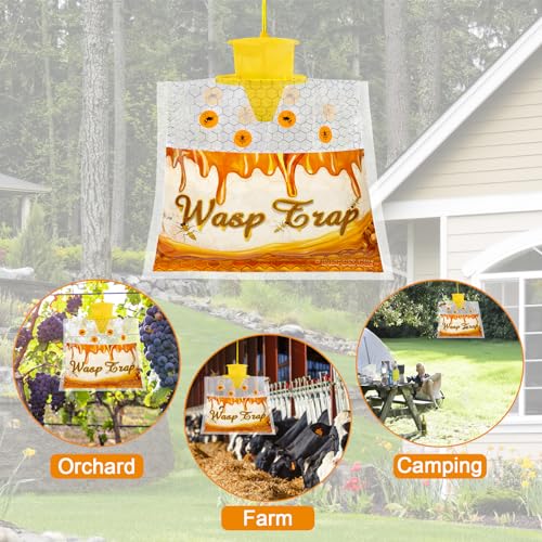 6 Pack Disposable Wasp Traps Outdoor Hanging Bags | Weatherproof Carpenter Bee Traps for Outside, Hornet & Yellow Jacket Trap, Wasp Catcher for Patio Garden Yard - size: 6 Pack