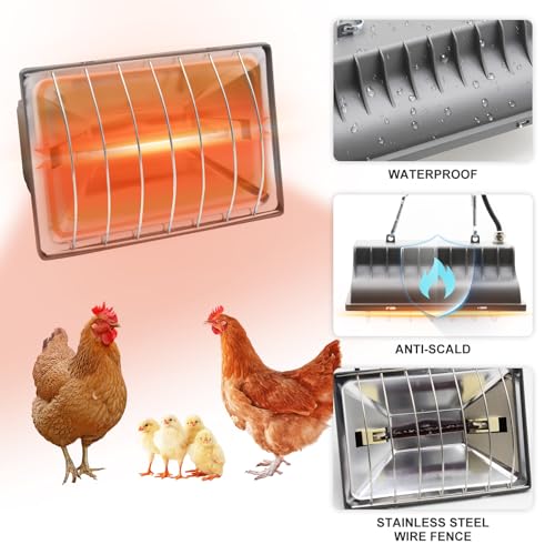 Chicken Coop Heater Lamp 250W Winter Hanging Heat Lamp for Chickens Incubators Temperature Adjustable Chicken Brooder Heating Heaters for Dog Kennel Poultry House