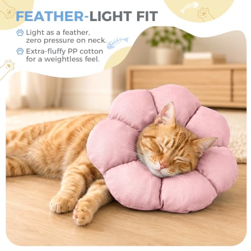 Avont Soft Cat Cone L Softpink Post-Surgery Anti-Lick Adjustable | Softpink L, Neck 9.8-13.8", Anti-Lick, Breathable, Lightweight, Soft Cotton, Adjustable Drawstring - color: Softpink, size: L (9.8" – 13.8")