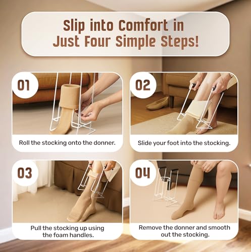 Compression Sock Aid Device for Compression Socks, Stocking Donner Helper | Strong Metal Design with Soft Foam Grips for Women and Men - Easy Use with Stockings and Compression Socks - Regular