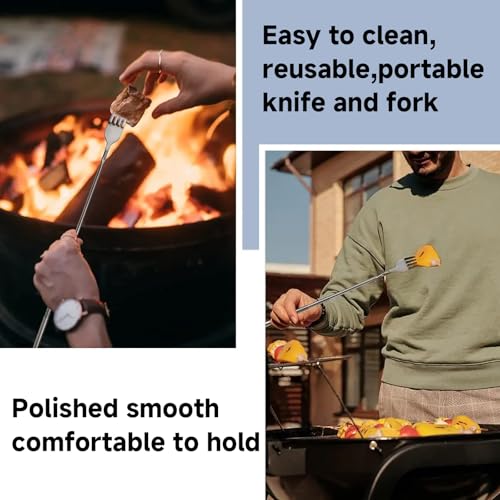Extendable Fork Telescopic 64cm Long Stainless Steel for Blending, Fork Extendable Dinner Fruit Dessert for BBQ, Dinner, Dessert, Sausages, Hot Dogs, Vegetables (5)