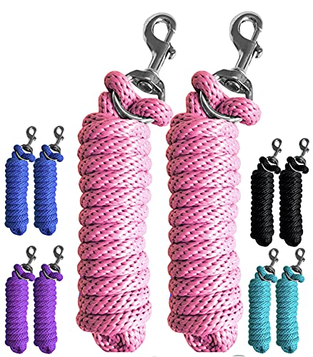 Majestic Ally Pack of 2 Solid Poly Lead Rope for Horses & Livestock – 10 Foot Long and 5/8 inch Thick - Replaceable Heavy-Duty Bolt Snap – Handmade – Soft, Broken in Feel (Pink) - color: Pink