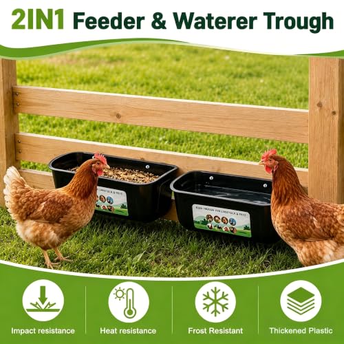 Chicken Feeder Waterer, 4 Pack Hanging Fence Trough, 5 Quart Total Capacity Plastic Feeder with Clips & Screws for Chicken, Duck, Goat, Sheep, Piglet, Dog and Poultry Livestock (Black 4pcs) - color: Black 4pcs