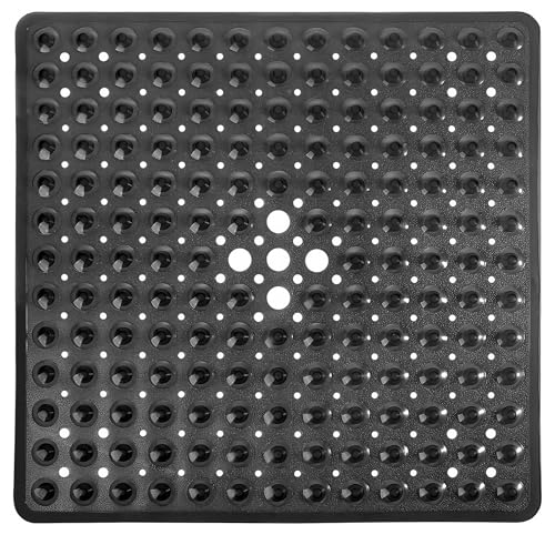 ADOV Square Shower Mat Non Slip, 21 x 21 in Bathtub Mat with 164 Strong Suction Cups, Drain Holes, Machine Washable, Soft Anti-Slip Bathroom Mat for Inside Shower, Tub and Shower Stall - Black - color: Black