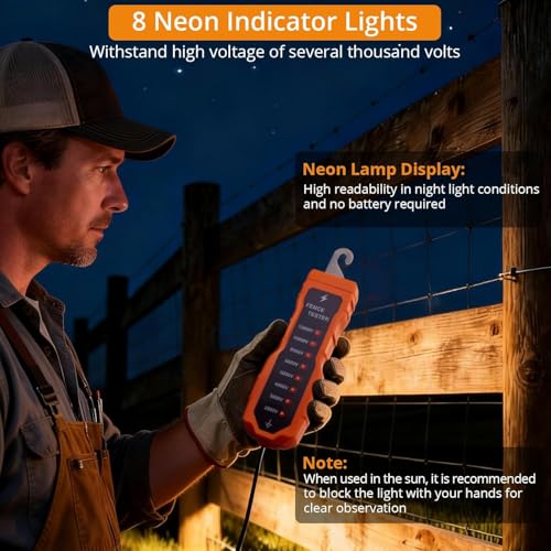 Neoteck 2000-12000V Electric Fence Voltage Tester with 8 Neon Lights | Electric Fence Fault Finder Portable Fence Tester Suitable for Troubleshoot Faults of Ranch and Farm Fences