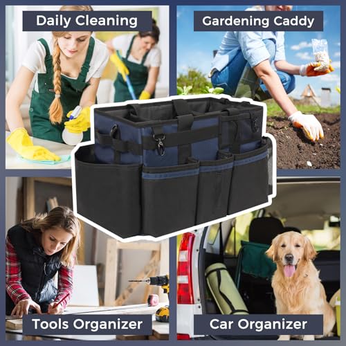 SCAVATA Wearable Cleaning Caddy, Cleaning Caddy Supplies Organizer with Handle & Shoulder Straps for Housekeepers, Under Sink & Car Cleaning Tool Organizers Bag with 4 Foldable Divider (NavyBlue) - color: NavyBlue