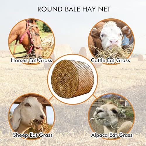 5 ft Round Bale Hay Net – Slow Feeder for Horses & Livestock, Extra Dense 1.75" Knotless Holes, Durable & Healthy Feeding Solution