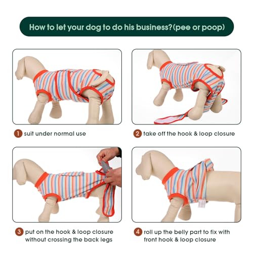 Kuoser Recovery Suit for Dogs Cats, Soft Dog Surgery Suit Female Male Spay | Professional Dog Onesie for Surgery, Substitute E-Collar & Cone, Prevent Licking Dog surgical suit Pet Neuter Suit - color: Colorful Stripes, size: X-small (Back:8.3-11.4'', Weig