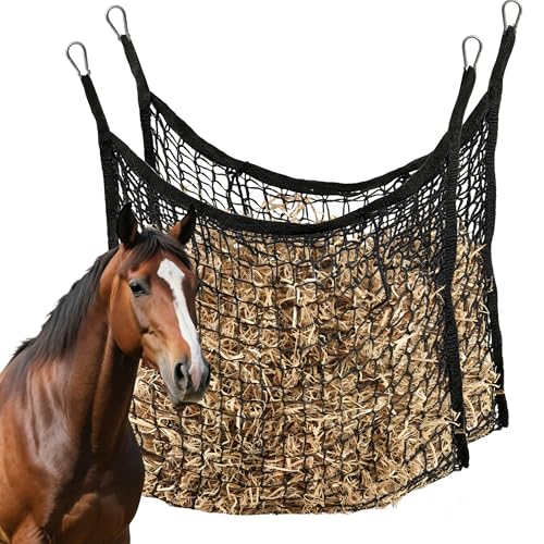 2 Pcs 31x28in Slow Feed Hay Nets for Horses Hanging Hay Bag Black | Large Capacity,All-Day Feeding Hay Feeder for Goats Sheep Donkey & Trailer,Durable Mesh Design