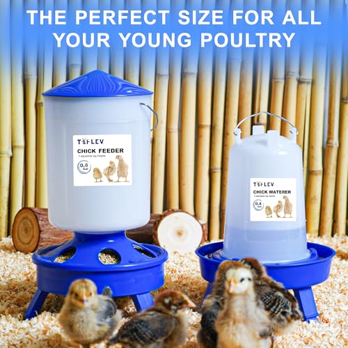 0.8Gal Top Fill Chick Feeder and 0.4Gal Chick Waterer 3 Height Scoop Blue | Chick Feeder and Waterer Set, Anti-Drown Poultry Waterer for Raising Chicks in Brooder - color: Blue, size: 0.8Gal Feeder & 0.4Gal Waterer