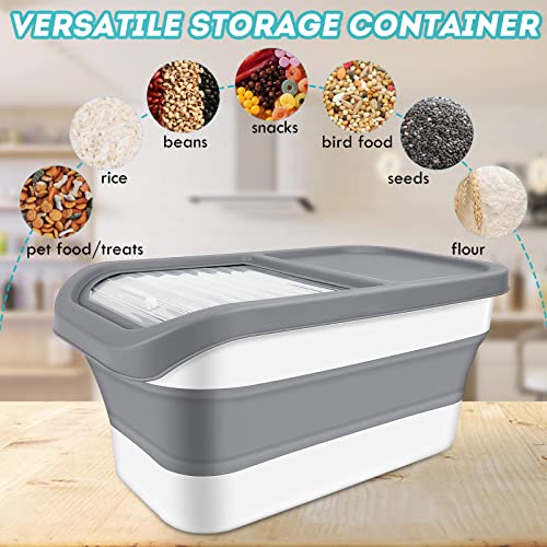 Pet Food Storage Containers, Collapsible Cat Food Container with Transparent Sliding Lid,10-13 lb Plastic Dog Food Bin with Measuring Cup and Dog Food Scoop - color: small gray