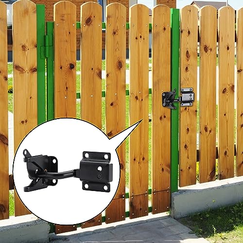 WellMade Self Locking Gate Latch Automatic Gravity Lever Door Lock for Wooden Fences, Heavy Duty Metal Gates, Vinyl Fence, Secure Pool, Garden Outdoor gate, Black with Screws