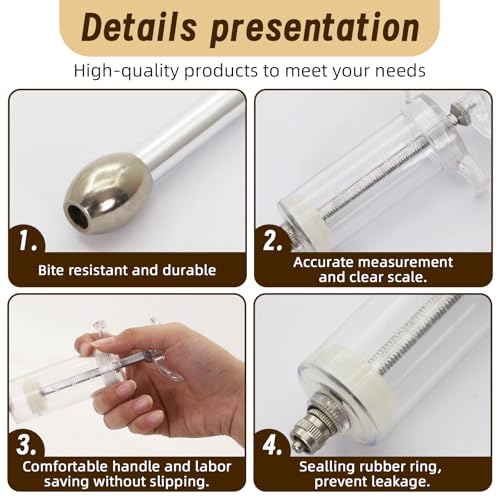 2 Pcs Goat Syringe Reusable Adjustable Goat Drench Syringe with 2 Drench Nozzle and Needles, Feeding Supplies for Cattle, Sheep, Goats, Horse, Pig, Dog (White, 50ML) - color: White, size: 50ML
