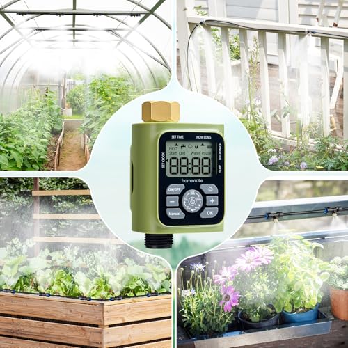 HOMENOTE Misting Cooling System with Timer, 59FT Misting Hose | 20 Brass Nozzles, 3/4" Brass Adapter, Water Timer with Mist Mode & Irrigation Mode, For Patio Cooling and Garden Watering - size: 59FT / 18M