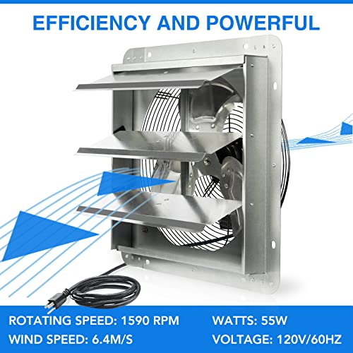 KEN BROWN 14 Inch Exhaust Fan with Power Cord, Automatic Shutter, 1950CFM, Aluminum Cooling Ventilation Fan, High Speed Wall Mounted Attic Fan for Garage, Greenhouse, Shop, Shed - size: 14 Inch
