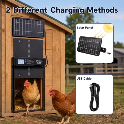 Giantex Automatic Chicken Coop Door Solar Powered with Light Sensor & Timer | Aluminum Auto Chicken Door, 4 Modes, Anti-Pinch Safety Protection, LCD Display, Remote Control, USB Charging Included