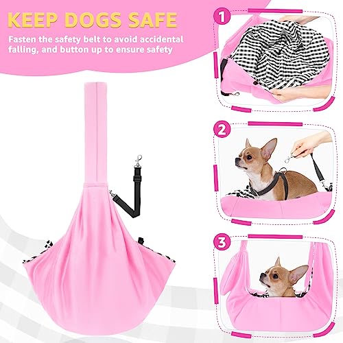 SlowTon Dog Carrier Sling - Thick Padded Shoulder Strap Adjustable, PI, S | Dog Carriers for Small Dogs, Puppy Carrier Purse for Pet Cat with Front Zipper Pocket Safety Belt Machine Washable - color: G-Pink Knitted Fabric