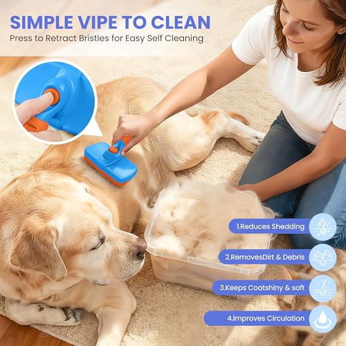 Self Cleaning Shedding Brush - 5-in-1 Professional Pet Grooming Kit Skin Friendly Grooming Tool for Dogs, Cats, and Puppies, Deshedding and Hair Removal for Long and Short Haired Pets,（Blue-Orange） - color: Blue-Orange