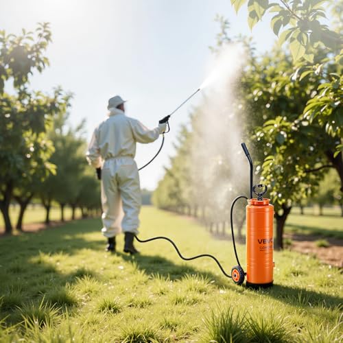 VEVOR Industrial Sprayer, 4.5 Gallons Large Capacity, Stainless Steel Concrete Sprayer with Ergonomic Handle & Removable Cart, 48" & 120" Hose, Concrete Sealer Sprayers for Form Oils Construction - size: 4.5 Gal with Cart