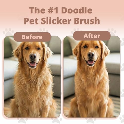 Slicker Brush for Dogs, Large Doodle Brush with Wooden Handle for Goldendoodle, Labradoodle & Poodles, Extra Long Pins for Dematting, Removing Mats & Thick Curly Coats(Blue,Large) - color: Blue