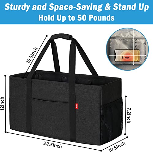 LHZK 2 Pack Extra Large Utility Tote Bag with Metal Wire Frame and the Sides Rinforced, Extra Large Tote Bag with Handle for Pool Beach Laundry Storage (Black) - color: Black, size: 22.5''x10.5''x12''-2 Pack