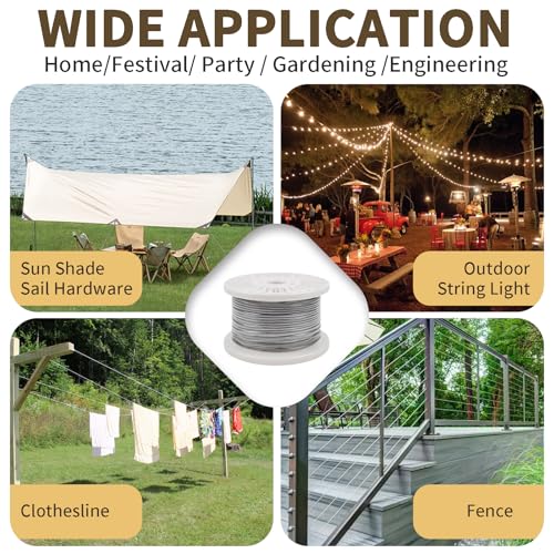 1/8" Wire Rope Kit 300FT Aircraft Cable Vinyl Coated 304 Stainless Steel Wire,7x7 Strand Cable Kit for Outdoor String Lights,Climbing Plants,Pictures,Clothes,Curtain Hanging - size: 1/8" steel cable 300FT