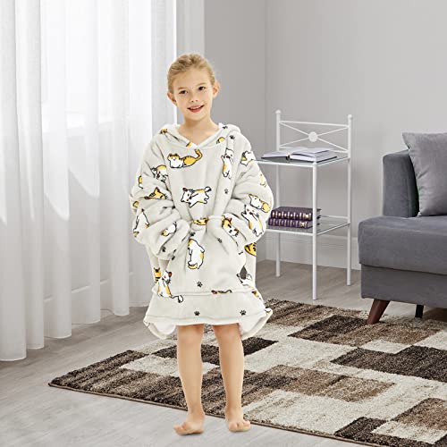 THREE POODLE Wearable Blanket Hoodie for Kids, Oversized Sherpa Sweatshirt Blanket with Giant Hood, Warm Cozy Cat Hooded Blanket, Cute Gifts for Kids Girls Boys - color: Cat, size: Kids