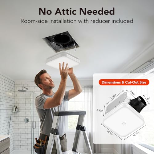 OREiN 2-in-1 Bathroom Exhaust Fan with Light, 110 CFM, ENERGY STAR | 1000LM, 5000K Daylight, Quiet 2.0 Sones, No Attic Access Required, ETL/HVI Certified, 7.36x7.68in Cutout, 4-to-3in Adapter - color: 5000K