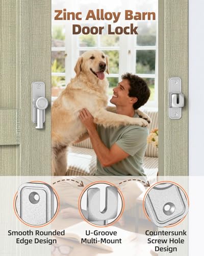 Heavy Duty Barn Door Lock, 90/180 Degree Latch, Silver, 1 Pack | Thickened Zinc Alloy, Anti-Corrosion Coating, 3mm Spacer, Left Or Right Installation, For Sliding Doors, Shed And Bathroom - color: Silver-1PC