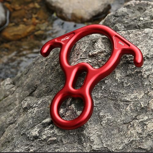 50KN Rescue Figure, 8 Descender Large Bent-Ear Belaying and Rappelling Gear Belay Device Climbing for Rock Climbing Peak Rescue 7075 Aluminum Alloy - color: Red