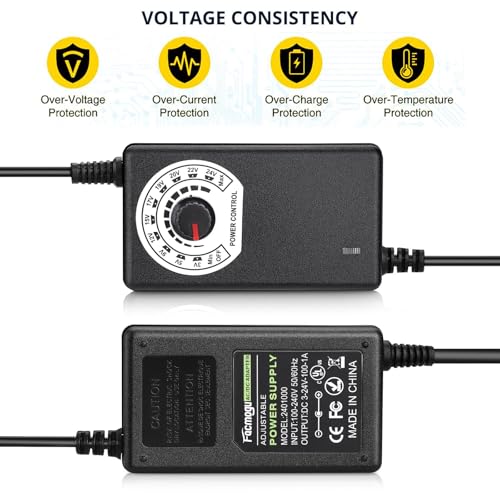 Facmogu Adjustable Fan Speed Controller 3V-24V 1A, Variable Voltage Supply | 24W AC/DC Power Adapter for Cooling Fan, DC Motor & LED Strip Lights | Universal Replacement Power Converter - size: 3-24V 1A