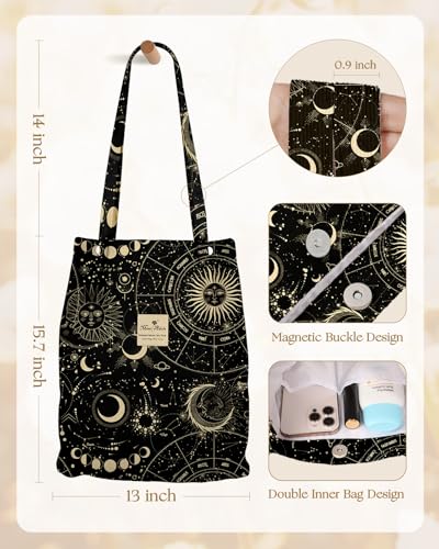Miss Adola Corduroy Tote Bag for Women with Aesthetic Design | Magnetic Buckle & Pocket, Reusable, Soft, Roomy, Long Shoulder Handles, Double-sided Print, Casual Daily Work, Grocery Bags - color: Sun Stars, size: Large
