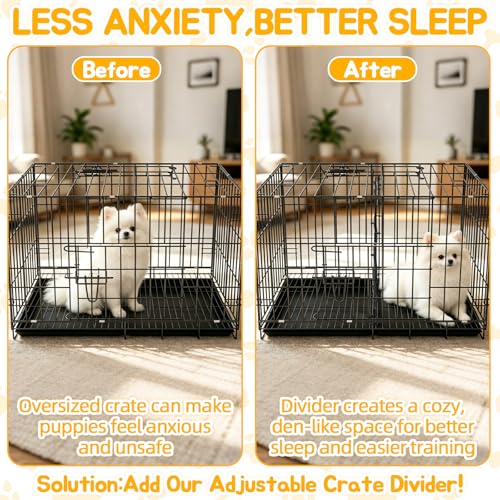 Dog Crate Divider Panel 2-Pack, 16.9" H Adjustable Wire Kennel | Fits 24"-30" Crate(11.8"-22.8"W), Heavy-Duty Metal Splitter, Puppy Potty Training, Grow-With-Me Space Management - size: 16.9"H