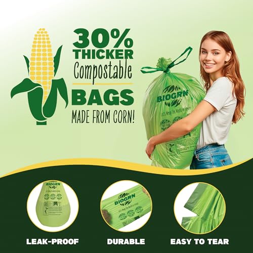 10-13 Gallon Compostable Trash Bags Drawstring 30 Bags Heavy Duty Extra Thick 1 Mil 49.21 Liter Biodegradable Trash Bags Compost Bags Green for Kitchen ASTM D6400 US BPI and OK Compost Home Certified - color: 13 Gallon Drawstring, 30 Count