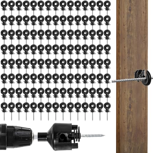 Cididu 120 Pack Electric Fence Insulator, Fence Ring Post Insulator, Screw-in Insulator with Insulator Socket Tool, Wood Post Insulator Grid System Accessories for Farm Animal Agricultural Fencing