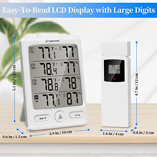 Geevon Indoor Outdoor Thermometer Wireless with 3 Remote Sensors, Digital Hygrometer Indoor Thermometer, Temperature Humidity Monitor Gauge with 200FT/60M Range - color: White