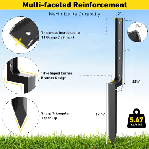 2-4-6-8 Pack Fence Post Repair Kit,Heavy Duty Fence Post Repair Stakes,Thicker Fence Post Anchor Ground Spike,Fence Post Stakes for Repair Broken/Tilted Fence Post(Black)