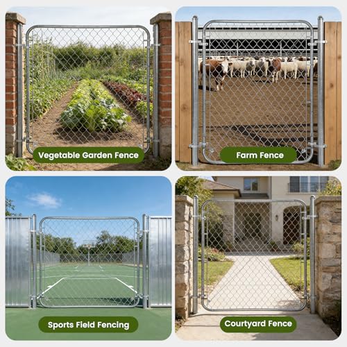 Adjustable Chain Link Fence Gate with Posts 48" H x 24"-72" W Galvanized | Metal Outdoor Fence Gate Kit for Yard, Garden & Farm, Heavy Duty Chain Link Gate for Backyard, Pet Enclosure Side Gates