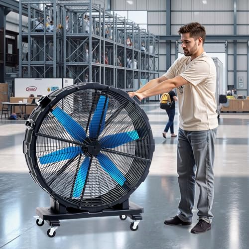 Albott 42 Inch Industrial Drum Fan, 17,660 CFM High Velocity Floor Fan | 750W Heavy Duty Plastic Blower with Wheels and 3 Speeds for Garage, Workshop, Warehouse, Factory, and Basement - size: 42 Inch